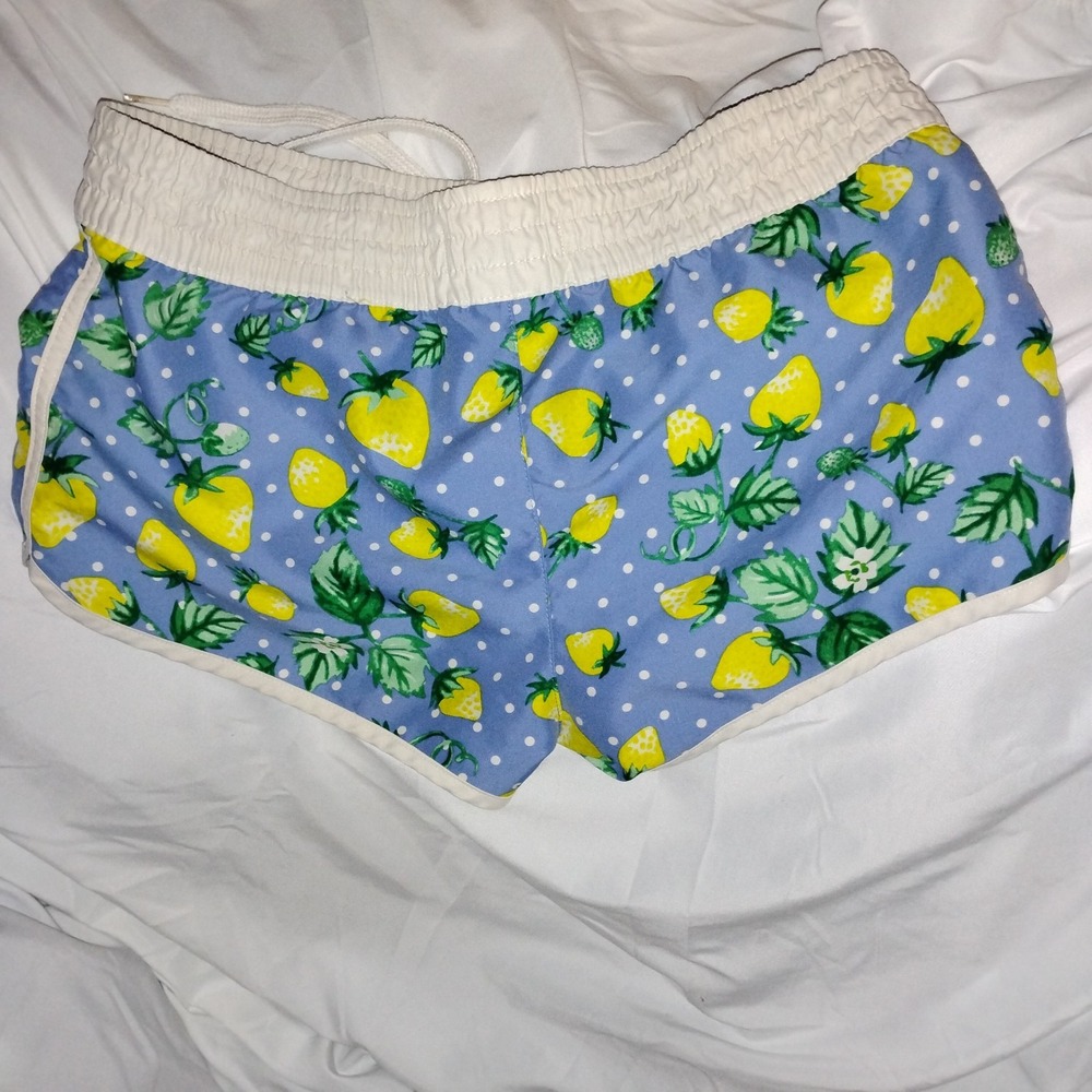 Op Vintage Y2k , 90s, 70s Style Shorts W Pears On Blue